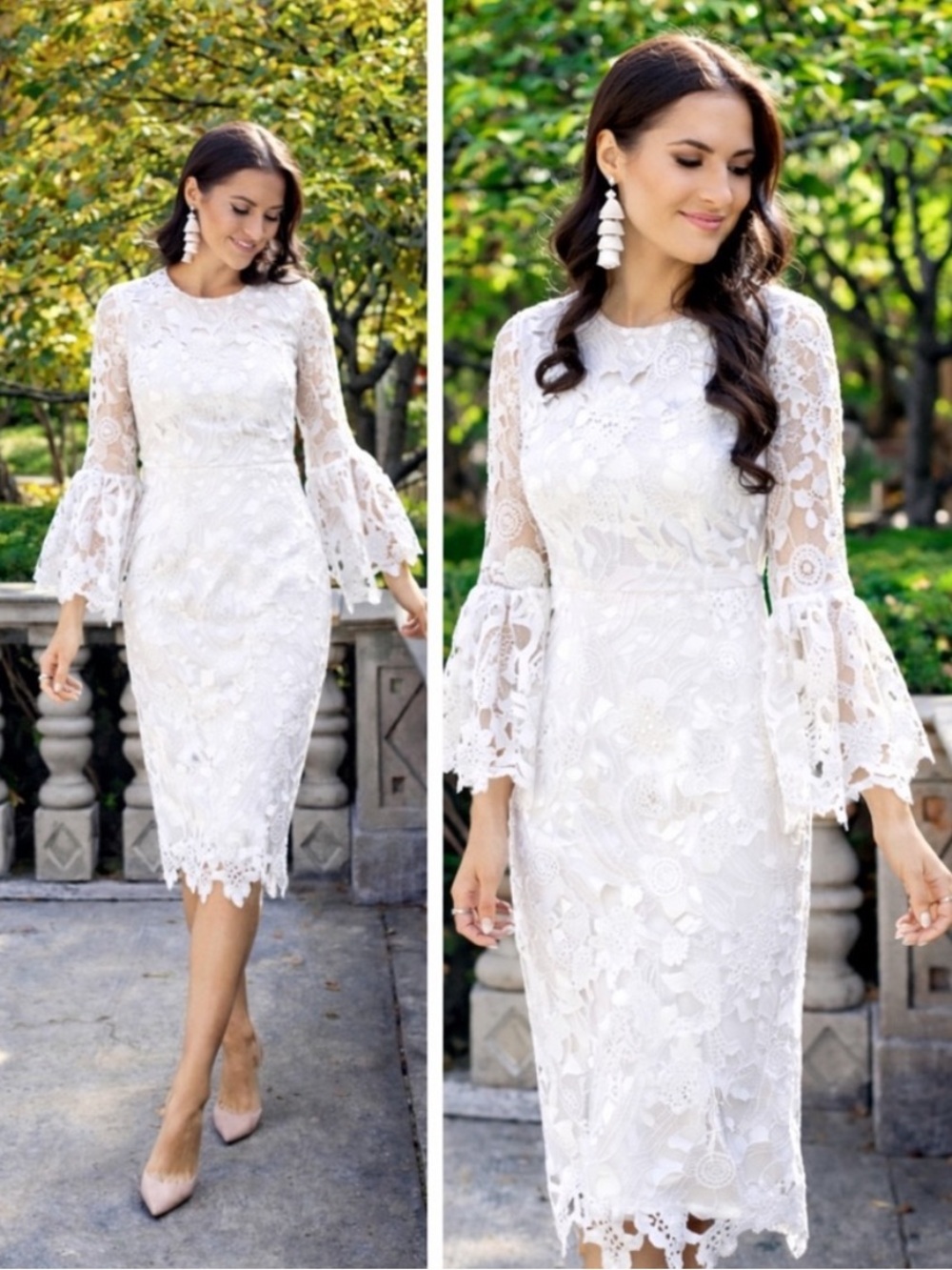 Rachel Parcell Bell Sleeve Lace Overlay Cocktail Dress in White Size Small